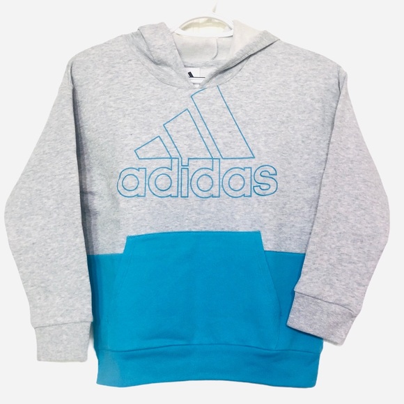 Adidas Kids Hooded Fleece Sweatshirt Pullover Gray - Picture 3 of 11